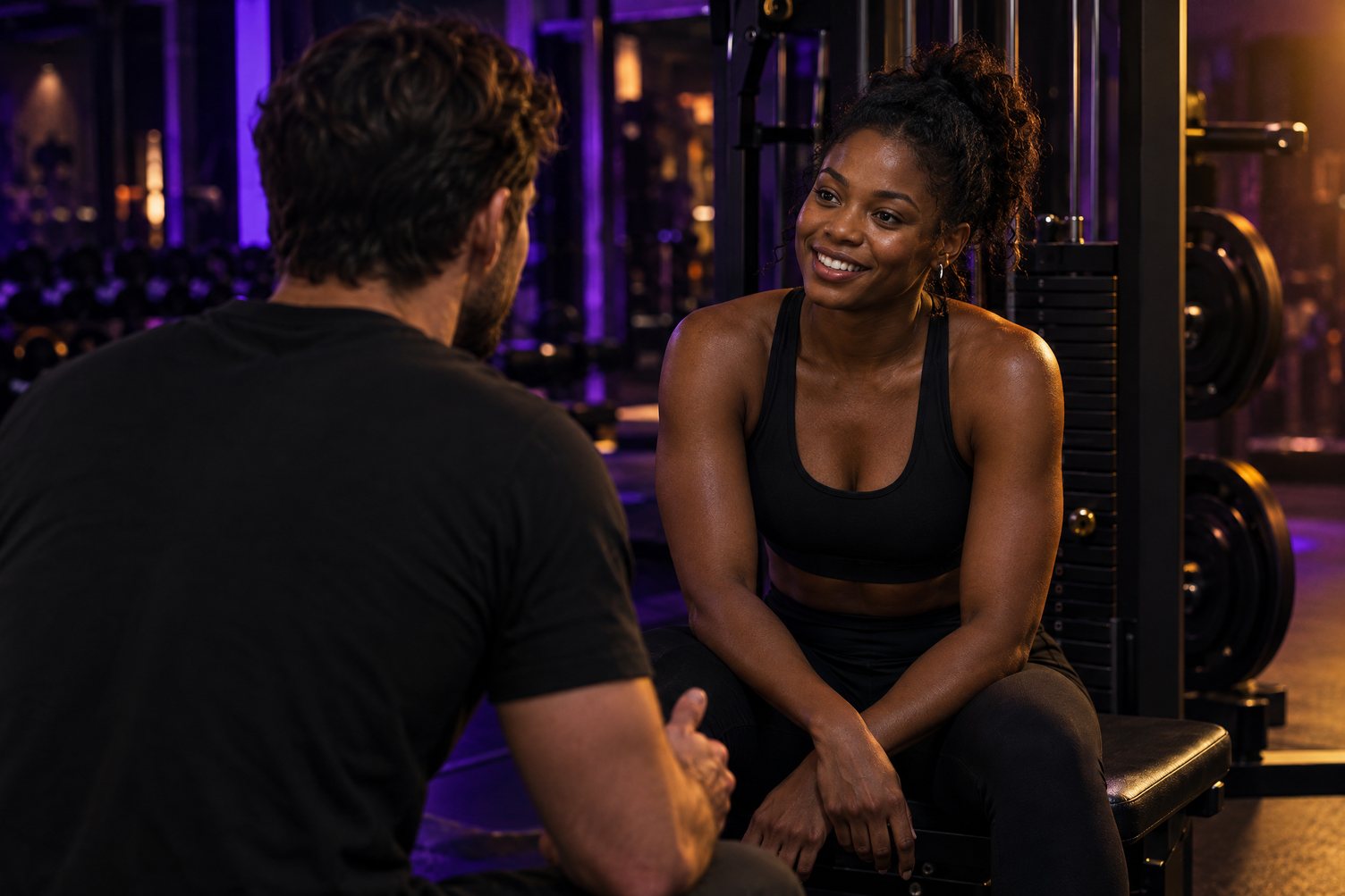Coach talking through results with a member