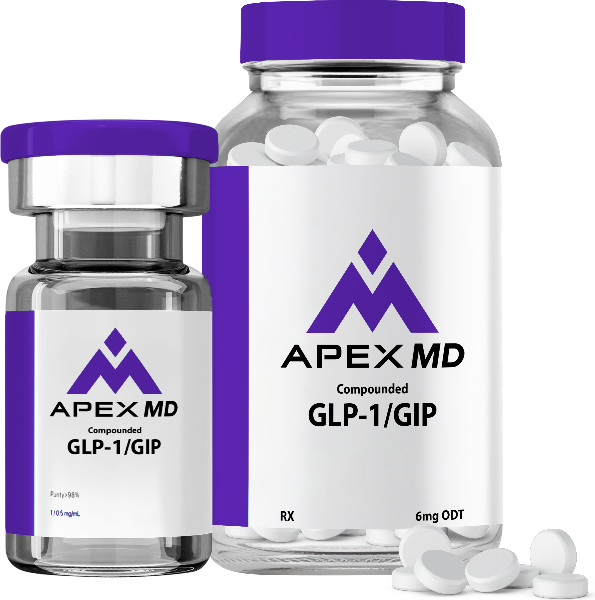 Apex MD compounded GLP-1/GIP vial and oral tablets