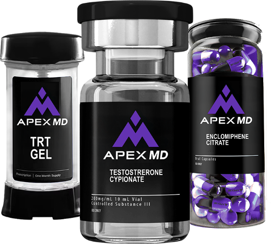 Apex MD TRT gel, testosterone cypionate vial, enclomiphene and oral TRT