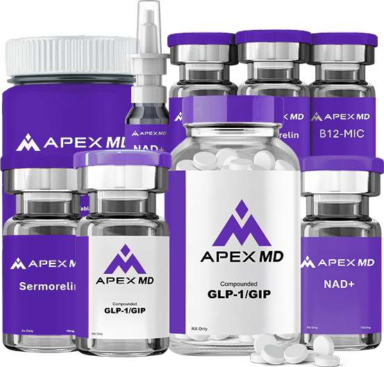 Apex MD compounded GLP-1/GIP vial and tablets