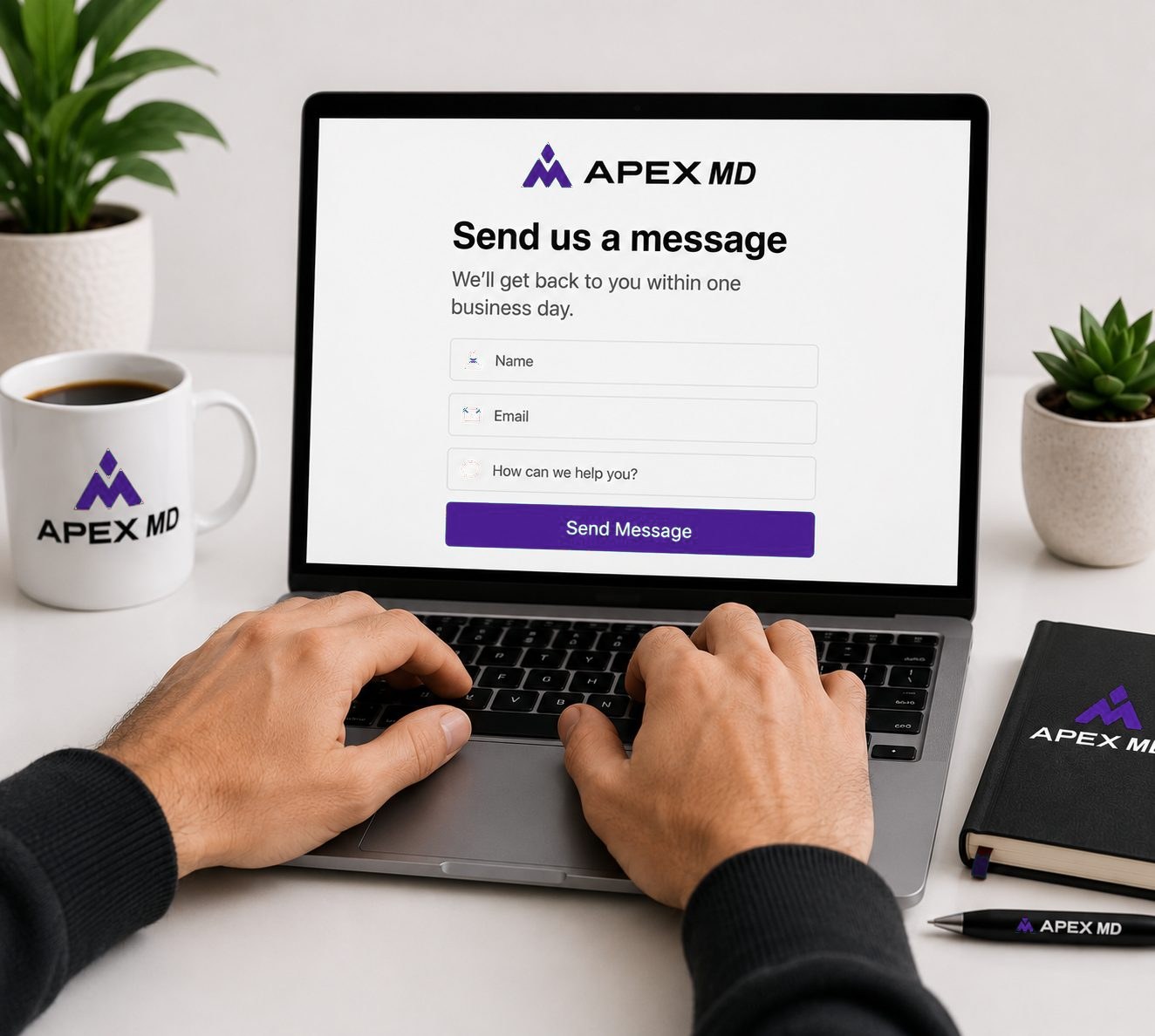 Apex MD contact form on a laptop